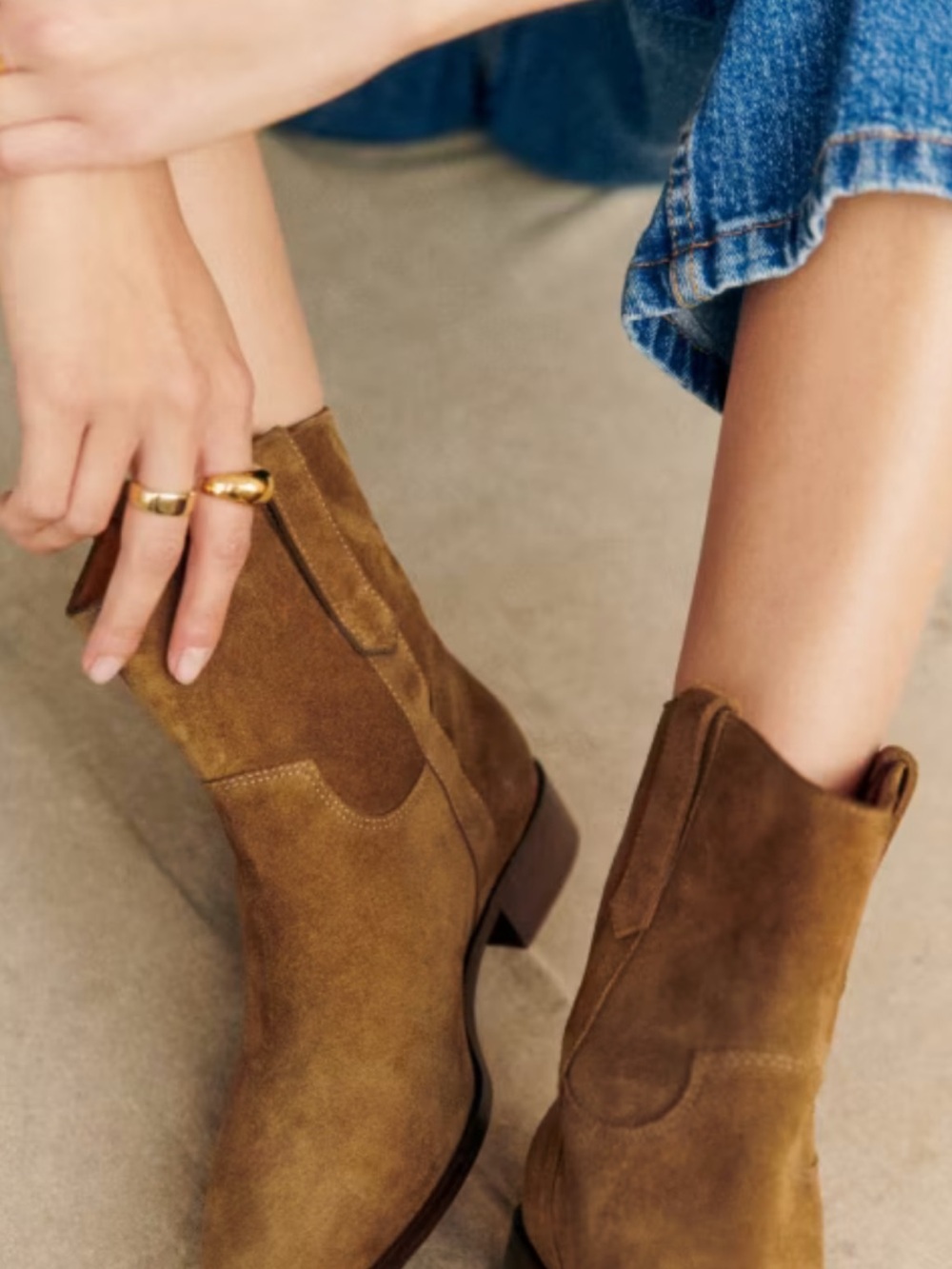 Sezane Gabby Suede Tan Brown Ankle Booties